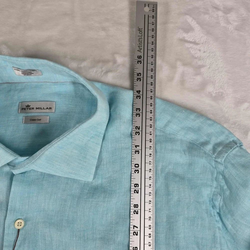Peter Millar Linen Shirt Men's 2XL XXL Blue Crown Cool Long Sleeve Button Up NWT